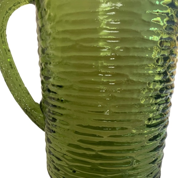 Anchor Hocking Soreno Crinkle Glass Juice Pitcher Avocado Green 1966-1970 - Picture 15 of 16